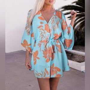 Blue and Orange Kimono Style Boutique Dress Brand New